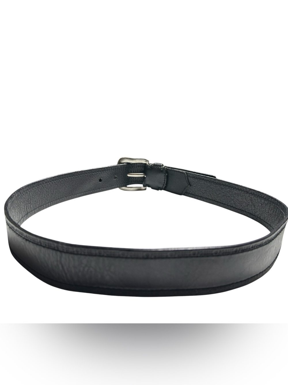 Fossil Black Leather Belt with Brushed Silver Buckle Size M - Picture 4 of 8
